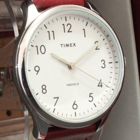 Times Ladies Easy Reader Quartz Watch Burgundy Strap 32mm - Picture 8 of 12